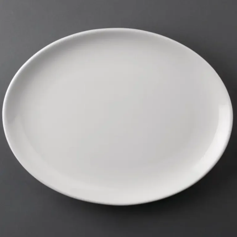 Assiettes coupes ovales Olympia Athena 254 x 197 mm en porcelaine blanche vitrifiée, lot de 12