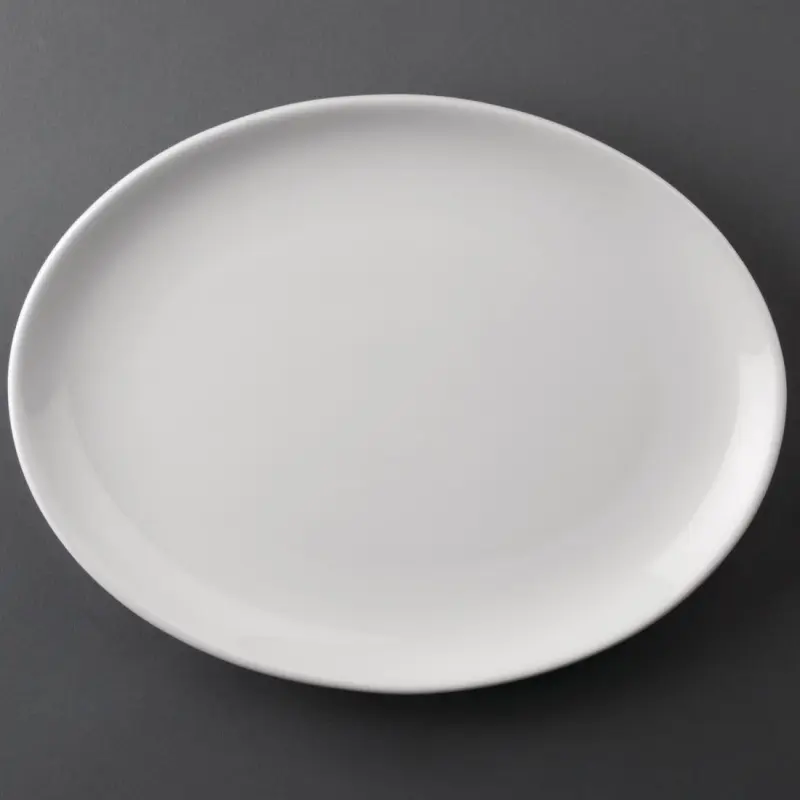 Assiettes coupes ovales Olympia Athena 254 x 197 mm en porcelaine blanche vitrifiée, lot de 12 Assiettes coupes ovales Olympia Athena 254 x 197 mm en porcelaine blanche vitrifiée, lot de 12