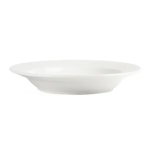 Assiette creuse Olympia blanche de 270 mm en porcelaine, vue de trois quarts