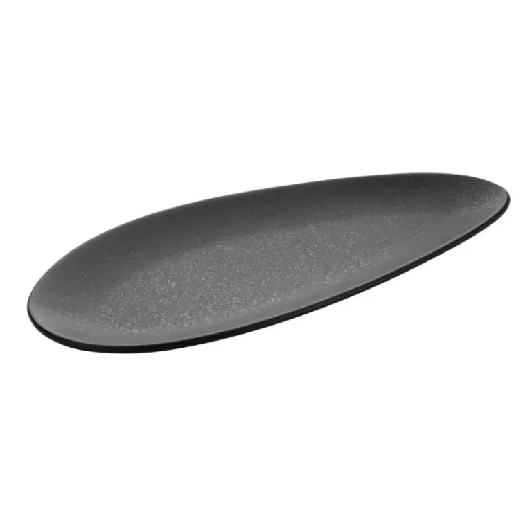 Assiettes ovales Olympia Fusion 357 x 172 mm en grès gris anthracite à émail réactif, lot de 4