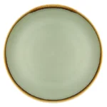 Assiettes plates rondes Olympia Kiln coloris mousse 280 mm en porcelaine à bord peint main, lot de 4