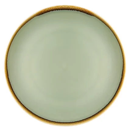 Assiettes plates rondes Olympia Kiln coloris mousse 280 mm en porcelaine à bord peint main, lot de 4
