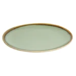 Assiettes plates rondes Olympia Kiln coloris mousse 280 mm en porcelaine à bord peint main, lot de 4