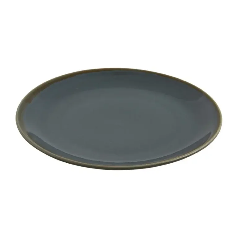 Assiettes plates rondes Olympia Kiln coloris océan 280 mm en porcelaine à bord peint main, lot de 4