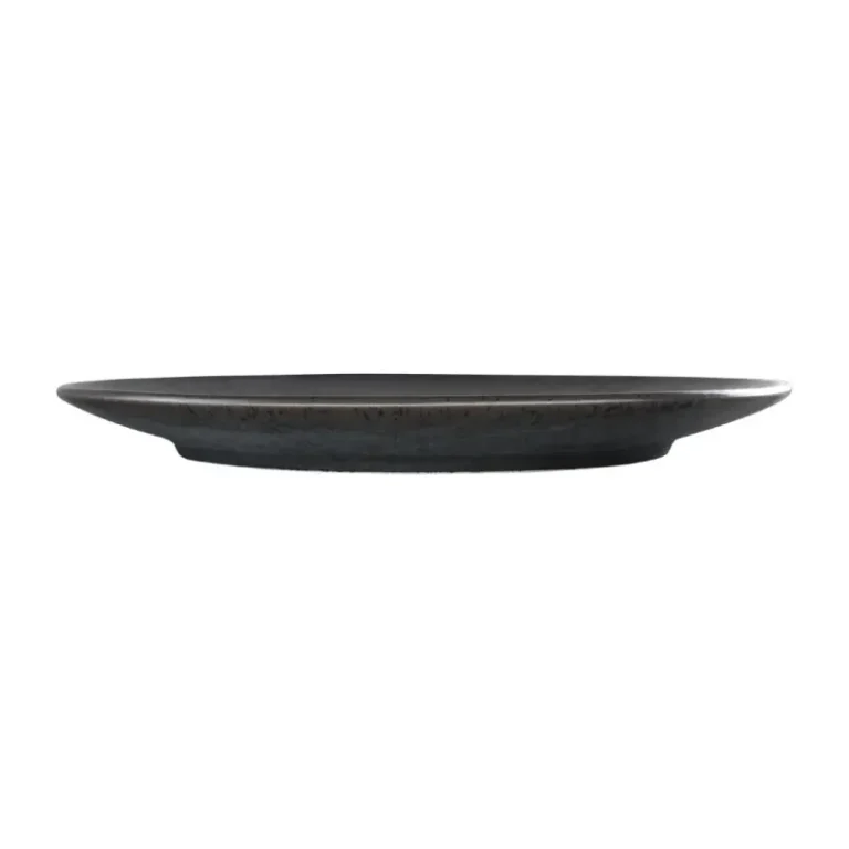 Assiettes plates rondes Olympia Fusion 270 mm en grès noir et bronze à émail réactif, lot de 4