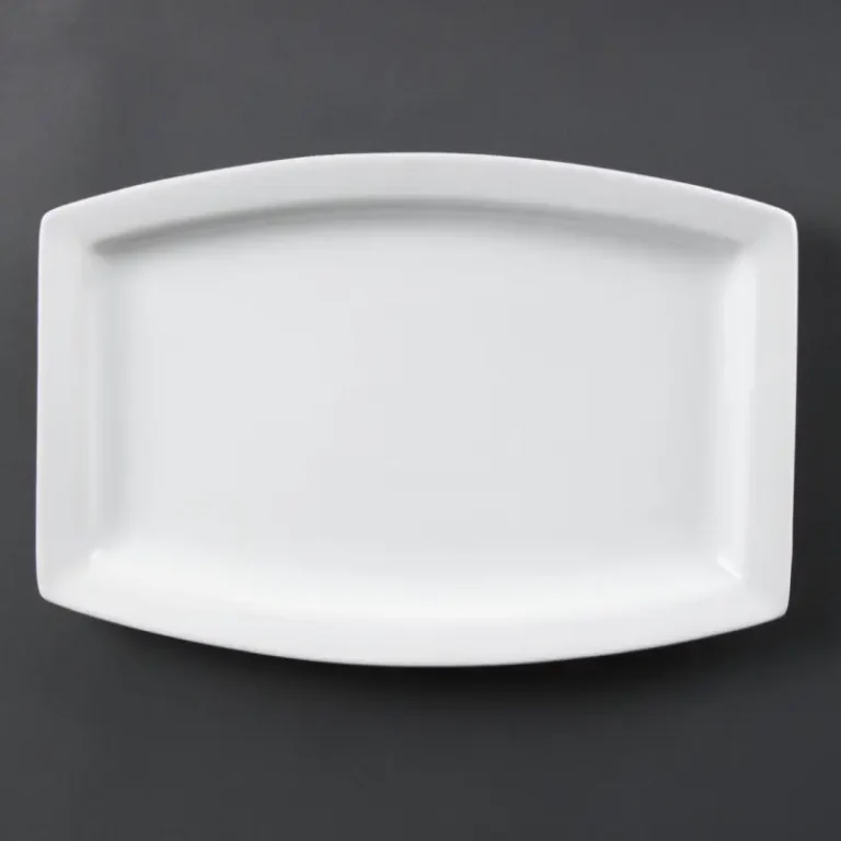 Assiettes rectangulaires Olympia Whiteware 320 x 220 mm en porcelaine blanche, lot de 6