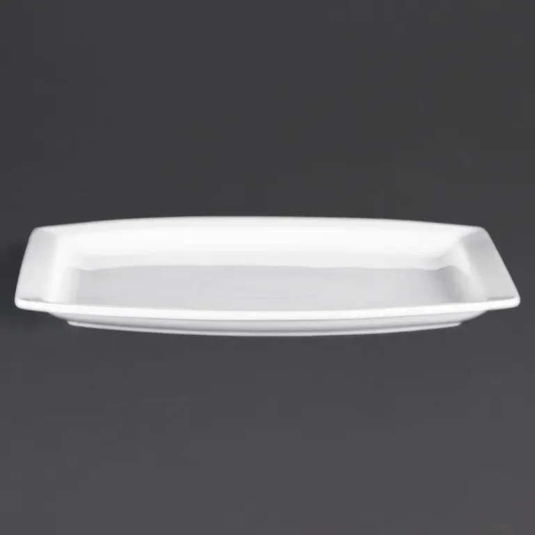 Assiettes rectangulaires Olympia Whiteware 320 x 220 mm en porcelaine blanche, lot de 6