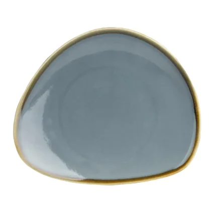 Assiettes triangulaires Olympia Kiln coloris océan 165 mm en porcelaine émail réactif, lot de 6