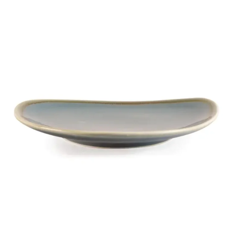 Assiettes triangulaires Olympia Kiln coloris océan 165 mm en porcelaine émail réactif, lot de 6
