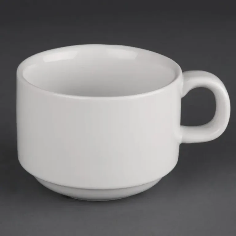 Tasses à thé empilables Olympia Athena 200 ml en porcelaine blanche
