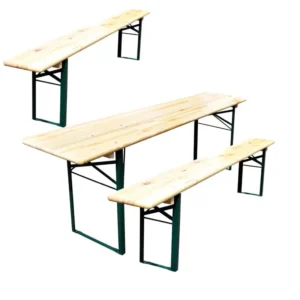 Ensemble table et bancs pliants pour brasserie