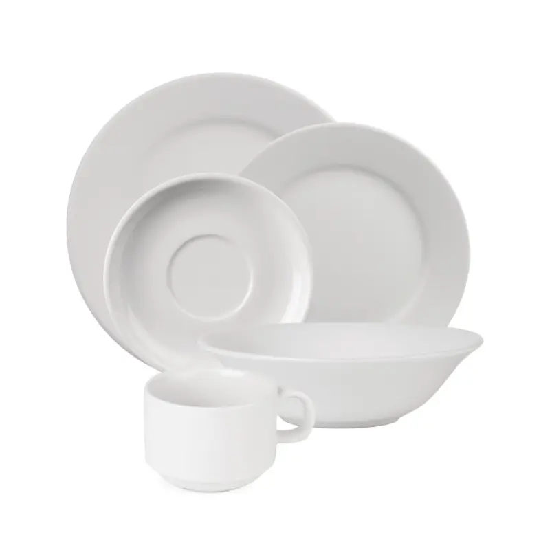 Ensemble de vaisselle Olympia Athena, 24 ensembles de 5 pièces en porcelaine blanche Ensemble de vaisselle Olympia Athena, 24 ensembles de 5 pièces en porcelaine blanche