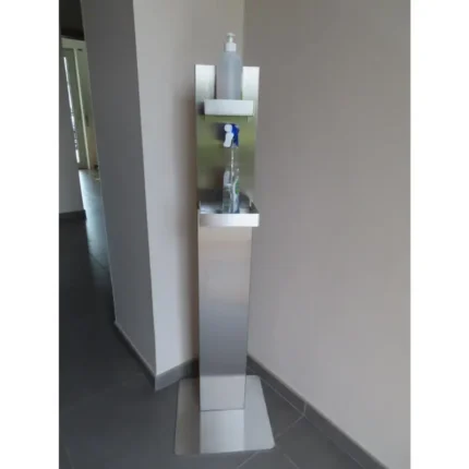 Station de désinfection des mains sur pied avec deux étagères