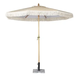 Parasol rond à rayures Bolero Sicile – FU508 – 2,5m – Crème – Polyester 245g/m² – Frangé