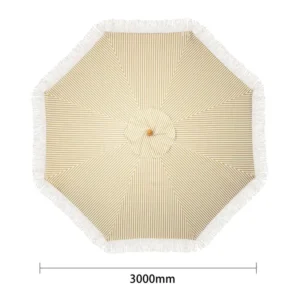 Parasol rond à rayures Bolero Sicile – FU508 – 2,5m – Crème – Polyester 245g/m² – Frangé
