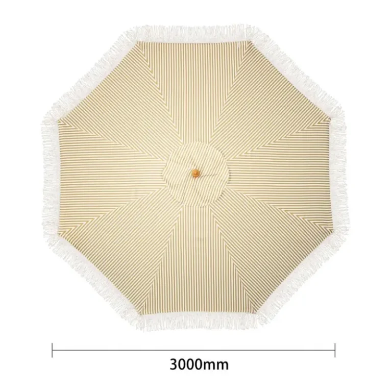 Parasol rond à rayures Bolero Sicile – FU508 – 2,5m – Crème – Polyester 245g/m² – Frangé