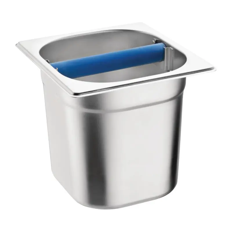 Bac à marc de café GN 1/6 en inox avec barre de frappe Bac à marc de café GN 1/6 en inox avec barre de frappe