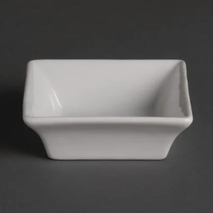 Mini plats carrés Olympia Whiteware 75 x 75 mm en porcelaine blanche vitrifiée, lot de 12