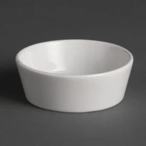 Mini plats ronds Olympia Whiteware 75 mm en porcelaine blanche vitrifiée, lot de 12