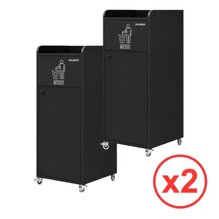 Lot de 2 poubelles snack GOLDINOX 100 L en bois noir avec repose-plateaux
