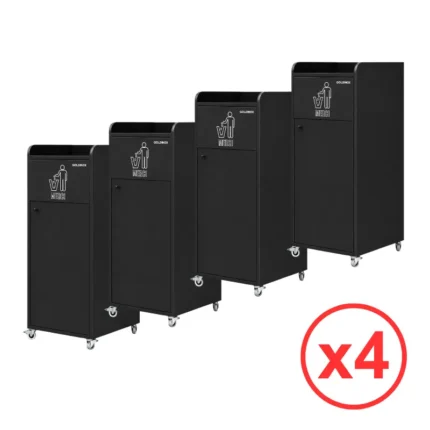 Lot de 4 poubelles snack GOLDINOX 100 L en bois noir avec repose-plateaux