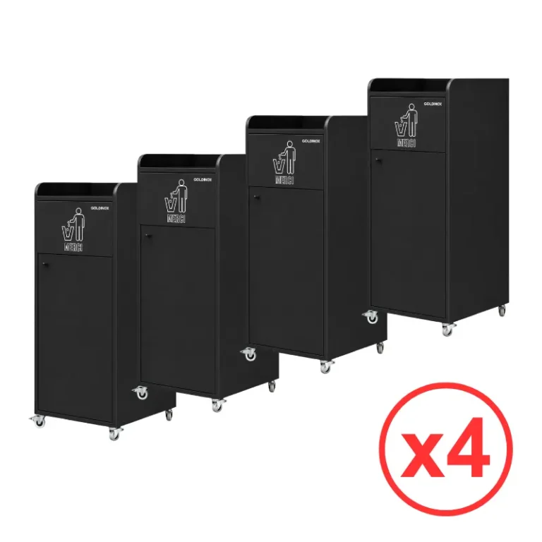 Lot de 4 poubelles snack GOLDINOX 100 L en bois noir avec repose-plateaux