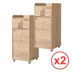 Lot de 2 poubelles snack GOLDINOX 100 L en bois chêne clair avec repose-plateaux