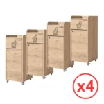 Lot de 4 poubelles snack GOLDINOX 100 L en bois chêne clair avec repose-plateaux