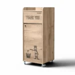 Poubelle snack GOLDINOX 100 L en bois chêne clair avec pictogramme THANK YOU et repose-plateaux