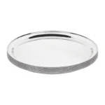 Plateau rond inox Olympia J828 vu de profil, bord relevé