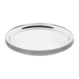 Plateau rond inox Olympia J828 vu de profil, bord relevé