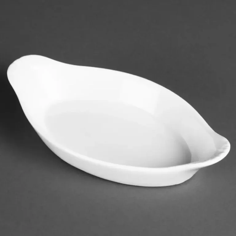 Plats ovales à oreilles Olympia Whiteware 204 x 115 mm en porcelaine blanche, lot de 6