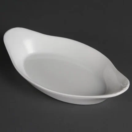 Plats ovales à oreilles blancs Olympia Whiteware 230 x 130 mm en porcelaine, lot de 6