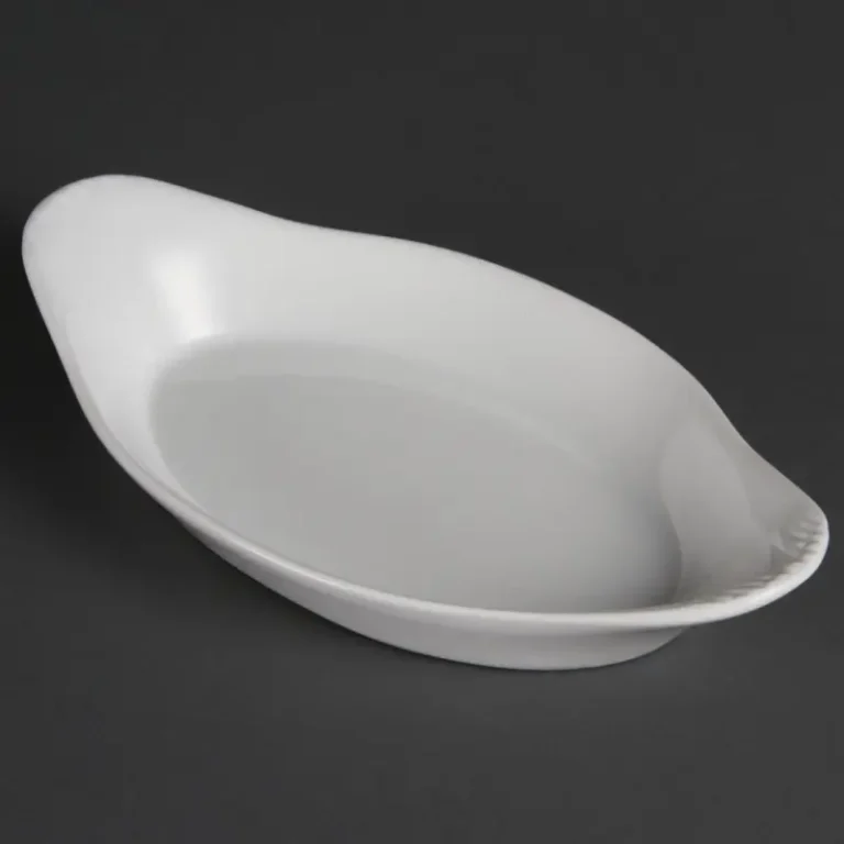 Plats ovales à oreilles blancs Olympia Whiteware 230 x 130 mm en porcelaine, lot de 6