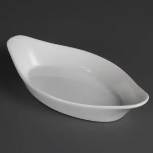 Plats ovales à oreilles Olympia Whiteware 253 x 140 mm en porcelaine blanche, lot de 6