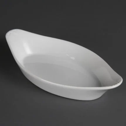 Plats ovales à oreilles Olympia Whiteware 253 x 140 mm en porcelaine blanche, lot de 6