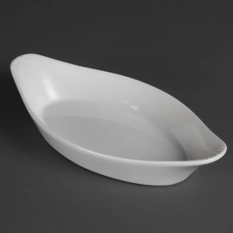 Plats ovales à oreilles Olympia Whiteware 253 x 140 mm en porcelaine blanche, lot de 6