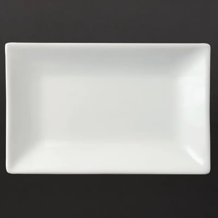 Plats rectangulaires de service Olympia 200 x 130 mm en porcelaine blanche, lot de 6