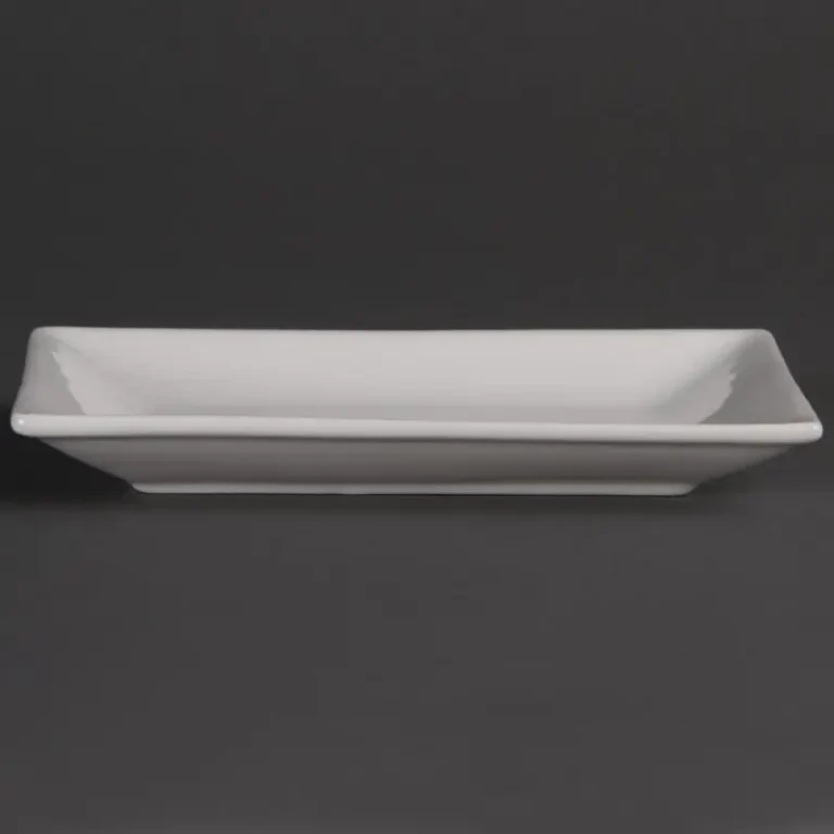 Plats rectangulaires de service Olympia 200 x 130 mm en porcelaine blanche, lot de 6