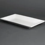Plats rectangulaires de service Olympia 250 x 150 mm en porcelaine blanche, lot de 4