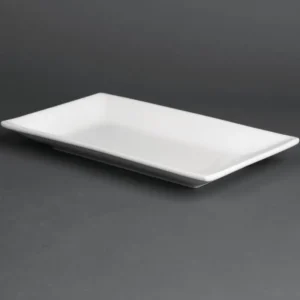 Plats rectangulaires de service Olympia 250 x 150 mm en porcelaine blanche, lot de 4