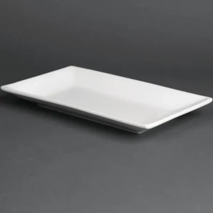 Plats rectangulaires de service Olympia 250 x 150 mm en porcelaine blanche, lot de 4