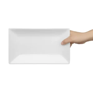 Plats rectangulaires de service Olympia 250 x 150 mm en porcelaine blanche, lot de 4