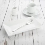 Plats rectangulaires de service Olympia 250 x 150 mm en porcelaine blanche, lot de 4