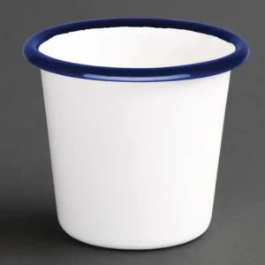 Pots à sauce en acier émaillé Olympia 114 ml blancs à bord bleu, lot de 6