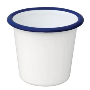 Pots à sauce en acier émaillé Olympia 114 ml blancs à bord bleu, lot de 6