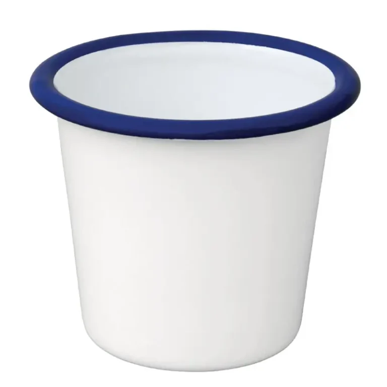 Pots à sauce en acier émaillé Olympia 114 ml blancs à bord bleu, lot de 6