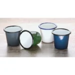 Pots à sauce en acier émaillé Olympia 114 ml blancs à bord bleu, lot de 6