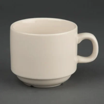 Tasses à thé empilables Olympia Ivory 206 ml en porcelaine coloris ivoire, lot de 12