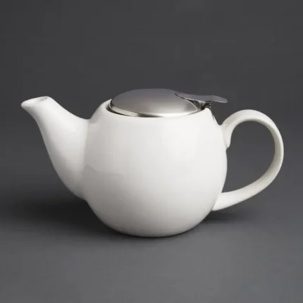 Théière blanche Olympia Café 510 ml en grès avec passoire inox amovible